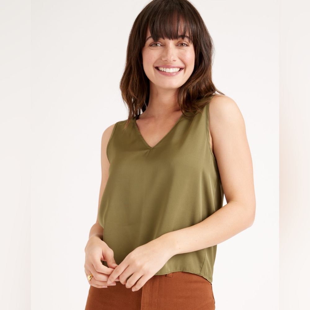 Quince Washable Stretch Silk Tank Olive M